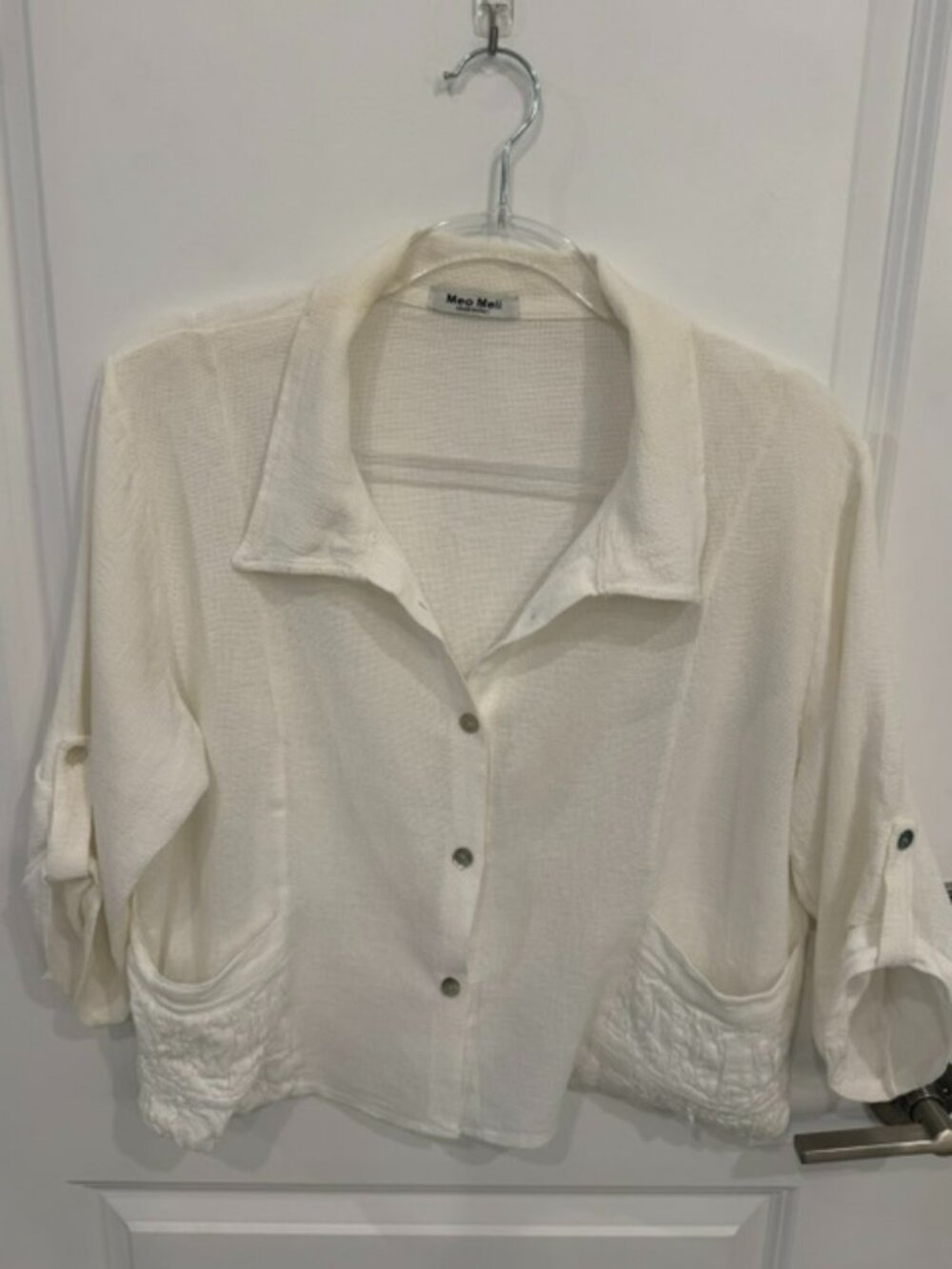 Meo Meli Linen Cotton White Button Down Top